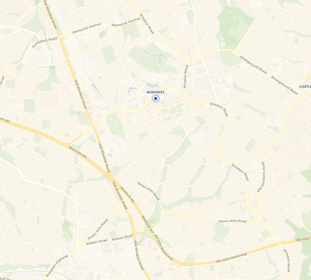 Map of the Norwest service area and the surrounding Hills District, showing Norwest and the nearby streets we cover.