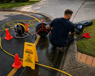 Plumber inspecting a blocked drain in Norwest