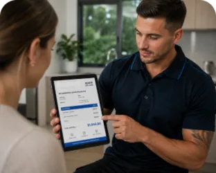 Plumber explaining a service estimate in Norwest